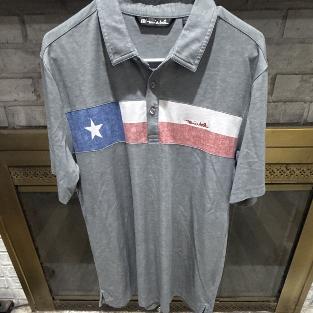 Travis Mathew Men's Polo Shirt Large, Blue/Grey/White, Golfing